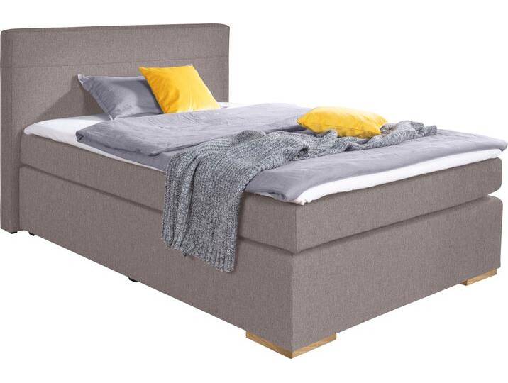 Boxspringbett ALINA Nikki , grau (betongrau tra 9), B:133cm L:214cm, Feinstruktur TRA (100% Polyester), Komplettbetten, Boxspringbett, inklusive Matratze und Topper, Füße Buche natur von BAUR
