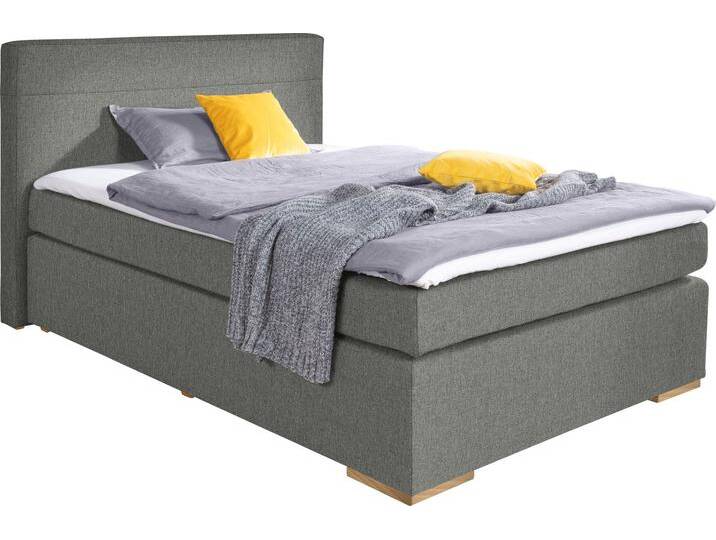 Boxspringbett ALINA Nikki , grau (grau tra 19), B:153cm L:214cm, Feinstruktur TRA (100% Polyester), Komplettbetten, Boxspringbett, inklusive Matratze und Topper, Füße Buche natur von BAUR