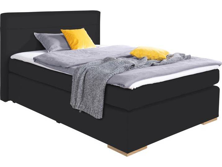 Boxspringbett ALINA Nikki , schwarz (schwarz tls 10), B:133cm L:214cm, Komplettbetten, Boxspringbett, inklusive Matratze und Topper, Füße Buche natur von BAUR