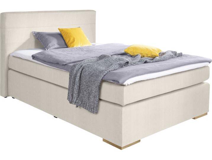 Boxspringbett ALINA Nikki , weiß (weiß xbo 1), B:153cm L:214cm, Struktur fein XBO (100% Polyester), Komplettbetten, Boxspringbett, inklusive Matratze und Topper, Füße Buche natur von BAUR