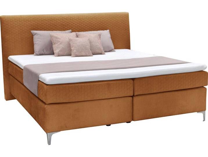 Boxspringbett ALINA Pamir , braun (ocker dfn, dfh 65), B:194cm L:215cm, Samtstoff DFN (100% Polyester), Samtstoff DFH (100% Polyester), Komplettbetten, Boxspringbett, inklusive Matratze und Topper, in diversen Ausführungen von BAUR