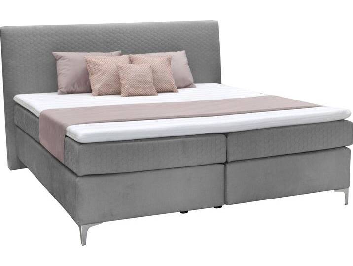 Boxspringbett ALINA Pamir , grau (grau dfn, dfh 49), B:174cm L:215cm, Samtstoff DFN (100% Polyester), Samtstoff DFH (100% Polyester), Komplettbetten, Boxspringbett, inklusive Matratze und Topper, in diversen Ausführungen von BAUR