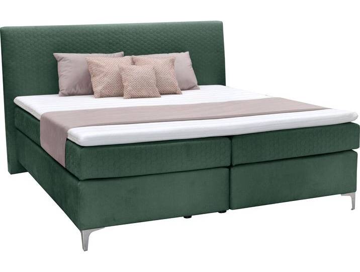 Boxspringbett ALINA Pamir , grün (grün dfn, dfh 123), B:194cm L:215cm, Samtstoff DFN (100% Polyester), Samtstoff DFH (100% Polyester), Komplettbetten, Boxspringbett, inklusive Matratze und Topper, in diversen Ausführungen von BAUR