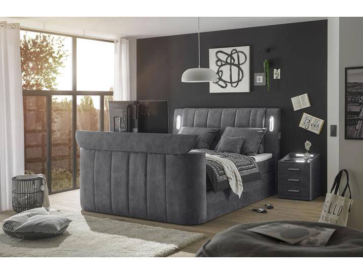 Boxspringbett ED EXCITING DESIGN Dallas , grau (anthrazit, salvador 15 anthrazit), B:186cm L:244cm, 100% Polyester, Komplettbetten, Boxspringbett, inkl. Topper, LED-Beleuchtung, TV Halterung und zwei Bettkästen von BAUR