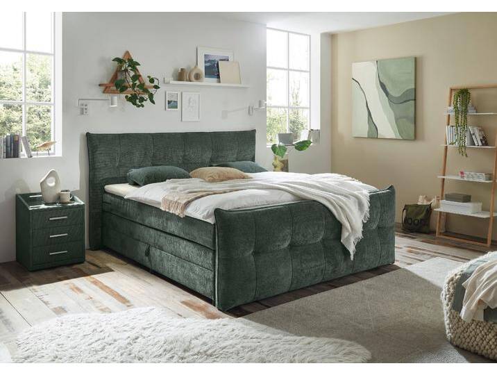 Boxspringbett ED EXCITING DESIGN Gallina , grün (winter moss), B:205cm L:234cm, 100% Polyester, Komplettbetten, mit Bettkasten, inkl. Topper von BAUR