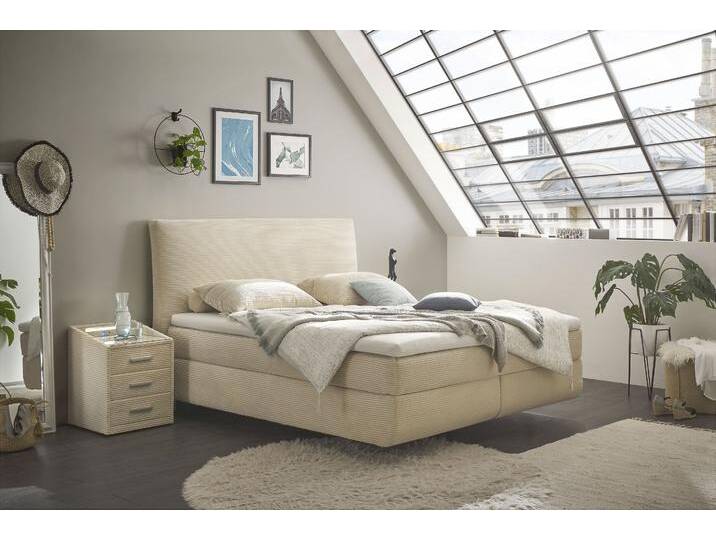 Boxspringbett ED EXCITING DESIGN Marbella , beige (creme), B:185cm L:216cm, 92% Polyester, 8% Nylon, Komplettbetten, Boxspringbett, Duo-Matratze- harte Kokosmatte, weiche Filzabdeckung, Matratzenhülle von BAUR