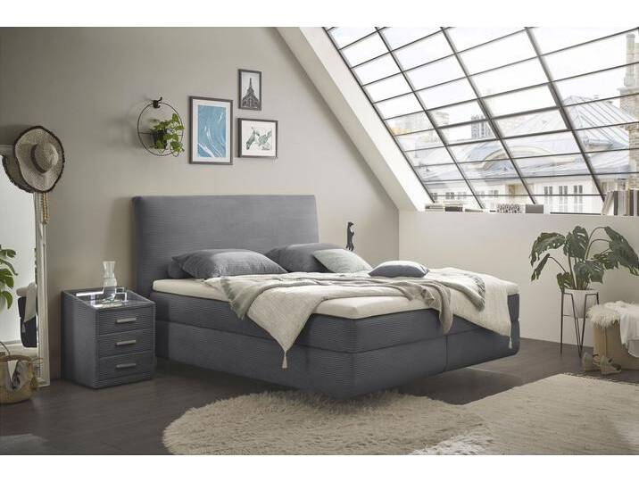 Boxspringbett ED EXCITING DESIGN Marbella , grau (dunkelgrau), B:185cm L:216cm, 92% Polyester, 8% Nylon, Komplettbetten, Boxspringbett, Duo-Matratze- harte Kokosmatte, weiche Filzabdeckung, Matratzenhülle von BAUR
