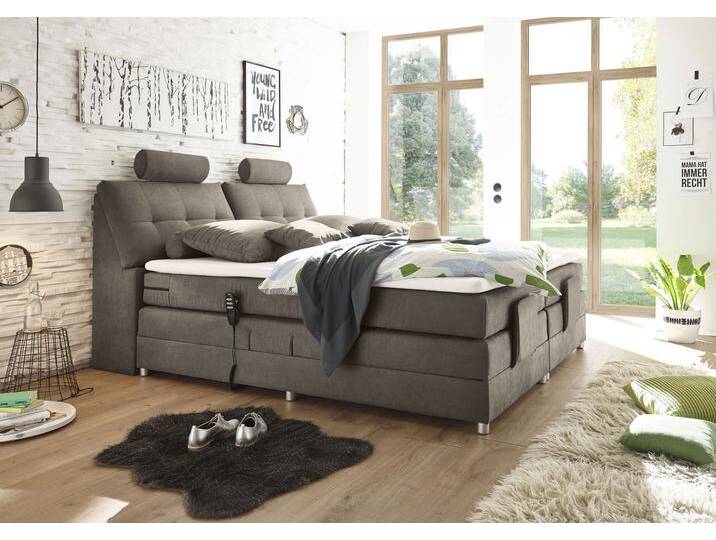 Boxspringbett ED EXCITING DESIGN Palermo , braun (braun, soro 24 stone), B:180cm L:234cm, 100% Polyester, Komplettbetten, Boxspringbett, inkl. Motor, Topper, Kopfstütze und Stauraum im Kopfteil von BAUR