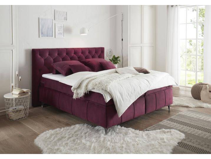Boxspringbett ED EXCITING DESIGN Pembroke , rot (burgund salvador 06 burgund), B:200cm L:210cm, 100% Polyester, Komplettbetten, Boxspringbett, inkl. Topper von BAUR