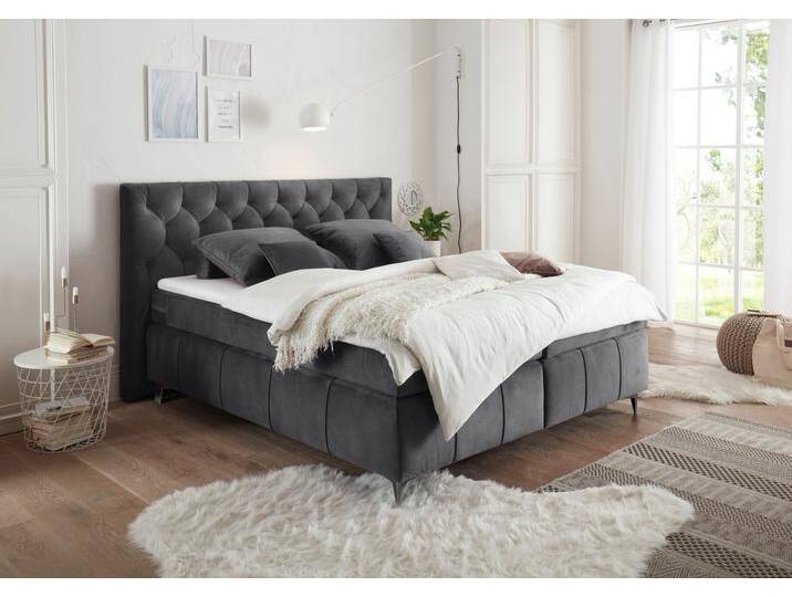 Boxspringbett ED EXCITING DESIGN Pembroke , schwarz (anthrazit salvador 15 anthrazit), B:200cm L:210cm, 100% Polyester, Komplettbetten, Boxspringbett, inkl. Topper von BAUR