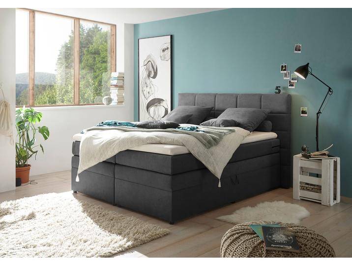 Boxspringbett ED EXCITING DESIGN Tacoma , grau (anthrazit soro 97), B:204cm L:212cm, Komplettbetten, Boxspringbett, inkl. Bettkasten und Topper von BAUR