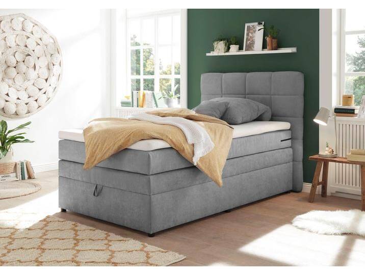 Boxspringbett ED EXCITING DESIGN Tacoma , grau (hellgrau soro 90 light grau), B:136cm L:212cm, Komplettbetten, Boxspringbett, inkl. Bettkasten und Topper von BAUR