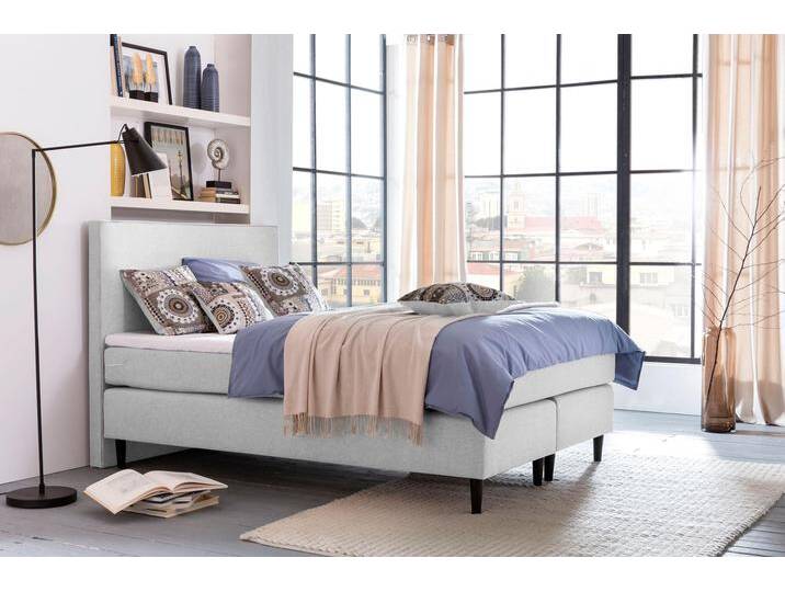 Boxspringbett GRÜNE BETTEN Luisa , grau (strukturstoff hellgrau), Liegefläche B/L: 160cm x 200cm, H2 + H2, Tonnentaschen-Federkernmatratze, Bezug Topper: Jersey (100% Polyester);Bezug Matratzenspiegel: Jersey (100% Polyester);Bezug Bettrahmen: pflegeleichter Strukturstoff (100% Polyester);Bezug Zierkissen: 52% Polyester, 48% Baumwolle;Bezug Matratzeneinfassung: Jersey (100% Polyester), Komplettbetten, mit Tonnentaschenfederkern-Matratze, Topper und Zierkissen, 100% vegan von BAUR