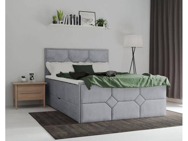 Boxspringbett LEONIQUE Ambre , grau (hellgrau), B:161cm L:210cm, Komplettbetten, Boxspringbett, mit Taschen-Federkernmatratze von BAUR
