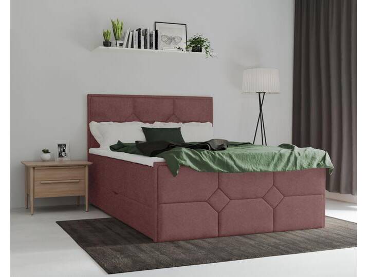 Boxspringbett LEONIQUE Ambre , rot (burgunderrot), B:121cm L:210cm, Komplettbetten, Boxspringbett, mit Taschen-Federkernmatratze von BAUR