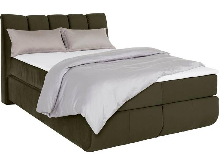 Boxspringbett LEONIQUE Océane , grün (olive), B:150cm L:221cm, Komplettbetten, Boxspringbett, Bodenfrei- wirkt freischwebend, verschiedene Härtegrade (auch H4) von BAUR