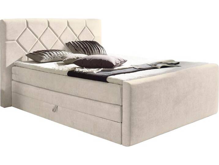Boxspringbett PLACES OF STYLE Atlanta , beige (creme), B:160cm L:221cm, Stoff, Massivholz, Kunststoff, Komplettbetten, Boxspringbett, inklusive Topper und Bettkasten von BAUR