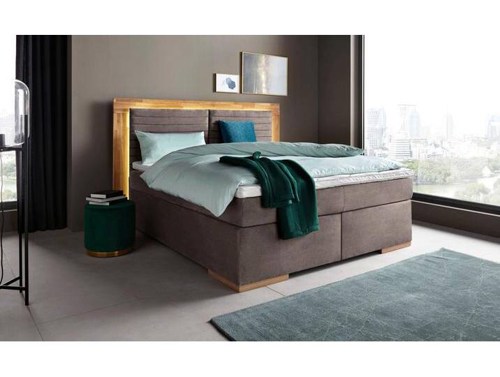 Boxspringbett PLACES OF STYLE Cup , grau (charcoal), B:190cm L:206cm, Bezug: Luxus-Microfaser (100% Polyester);Bezug: Microfaser (100% Polyester), Komplettbetten, Boxspringbett, mit LED-Beleuchtung, Massivholzrahmen und Topper, in 2 Härtegraden von BAUR