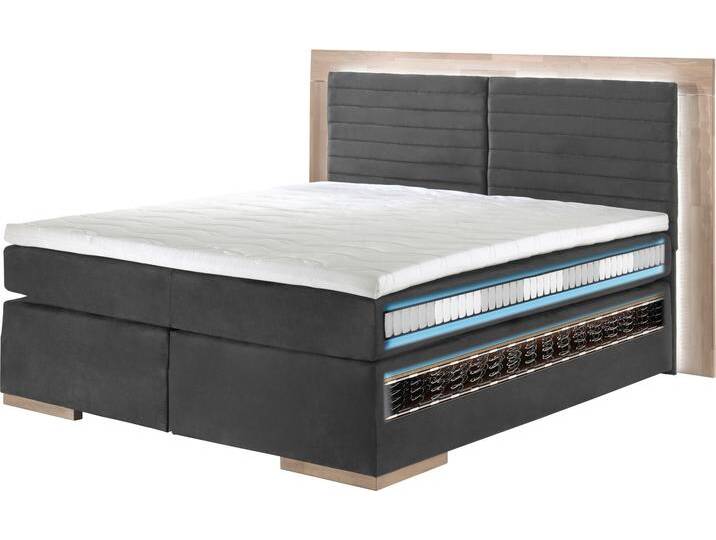 Boxspringbett PLACES OF STYLE Cup , grau (charcoal), B:210cm L:206cm, Bezug: Luxus-Microfaser (100% Polyester);Bezug: Microfaser (100% Polyester), Komplettbetten, Boxspringbett, mit LED-Beleuchtung, Massivholzrahmen und Topper, in 2 Härtegraden von BAUR