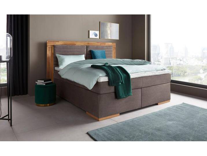Boxspringbett PLACES OF STYLE Cup , grau (charcoal), B:210cm L:206cm, Bezug: Luxus-Microfaser (100% Polyester);Bezug: Microfaser (100% Polyester), Komplettbetten, Boxspringbett, mit LED-Beleuchtung, Massivholzrahmen und Topper, in 2 Härtegraden von BAUR