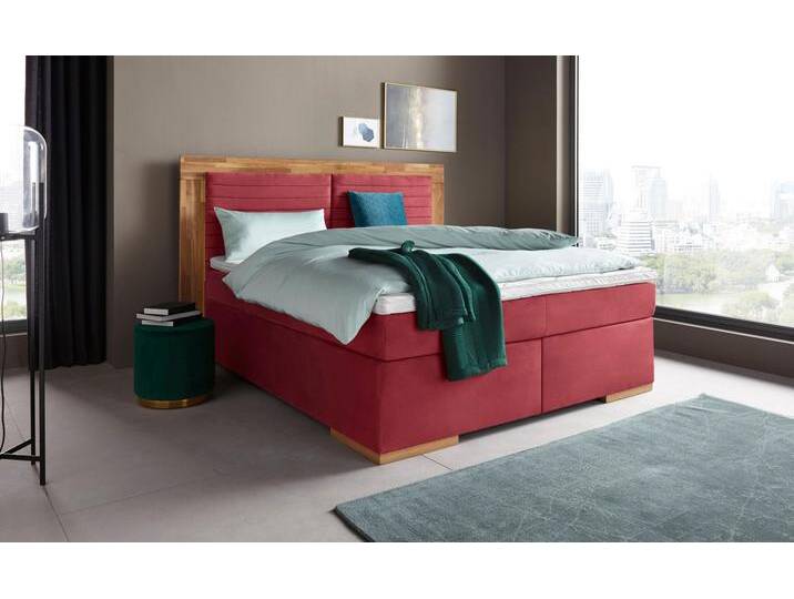 Boxspringbett PLACES OF STYLE Cup , rot (bordeaux), B:190cm L:206cm, Bezug: Luxus-Microfaser (100% Polyester), Bezug: Microfaser (100% Polyester), Komplettbetten, Boxspringbett, mit Massivholzrahmen, mit Topper, in 2 Härtegraden, in 3 Breiten von BAUR