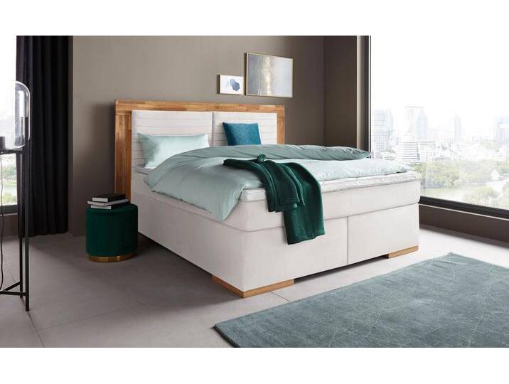 Boxspringbett PLACES OF STYLE Cup , weiß (snow), B:210cm L:206cm, Bezug: Luxus-Microfaser (100% Polyester);Bezug: Microfaser (100% Polyester), Komplettbetten, Boxspringbett, mit LED-Beleuchtung, Massivholzrahmen und Topper, in 2 Härtegraden von BAUR
