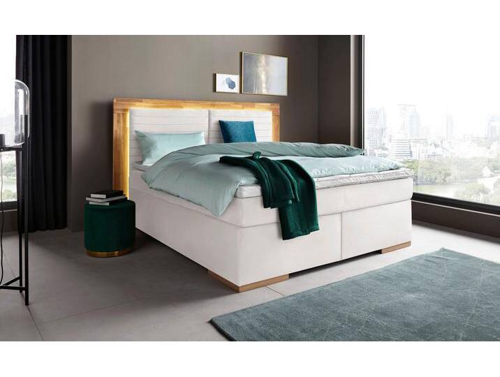 Boxspringbett PLACES OF STYLE Cup , weiß (snow), B:210cm L:206cm, Bezug: Luxus-Microfaser (100% Polyester);Bezug: Microfaser (100% Polyester), Komplettbetten, Boxspringbett, mit LED-Beleuchtung, Massivholzrahmen und Topper, in 2 Härtegraden von BAUR