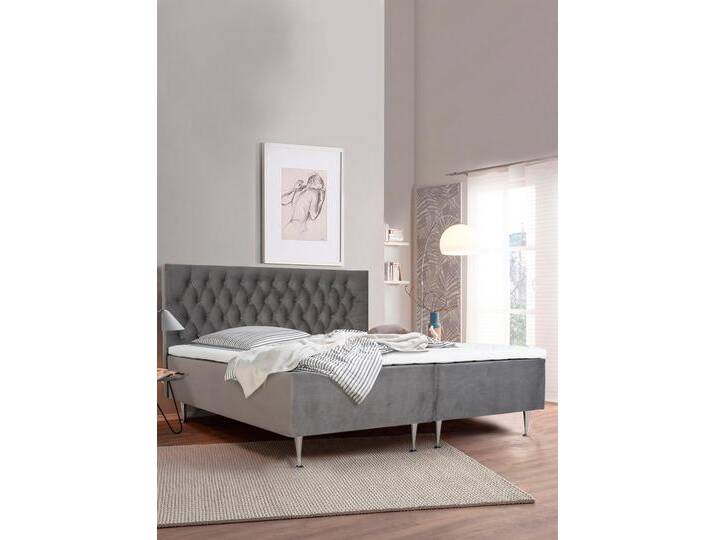 Boxspringbett PLACES OF STYLE Exclusive , grau, B:181cm L:208cm, Samtoptik (100% Polyester), Komplettbetten, Boxspringbett, inkl. Topper, 3 Breiten, 3 Härtegrad-Ausführungen von BAUR