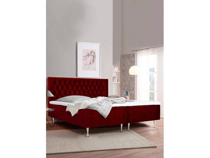 Boxspringbett PLACES OF STYLE Exclusive , rot, B:141cm L:208cm, Samtoptik (100% Polyester), Komplettbetten, Boxspringbett, inkl. Topper, 3 Breiten, 3 Härtegrad-Ausführungen von BAUR