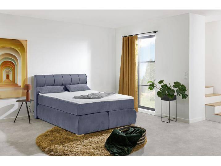 Boxspringbett PLACES OF STYLE Felicia , blau (blau, grau), B:154cm L:215cm, Komplettbetten, Boxspringbett, in H4, inkl. Topper und Bettkasten von BAUR