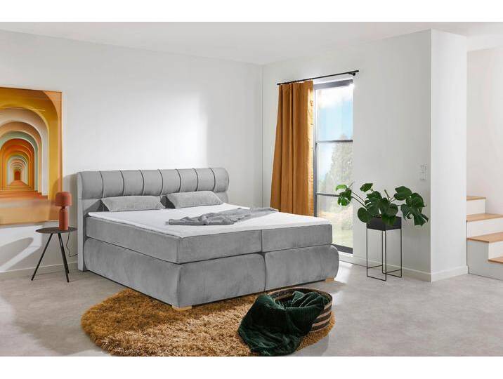 Boxspringbett PLACES OF STYLE Felicia , grau (hellgrau), B:194cm L:215cm, Komplettbetten, Boxspringbett, in H4, inkl. Topper und Bettkasten von BAUR
