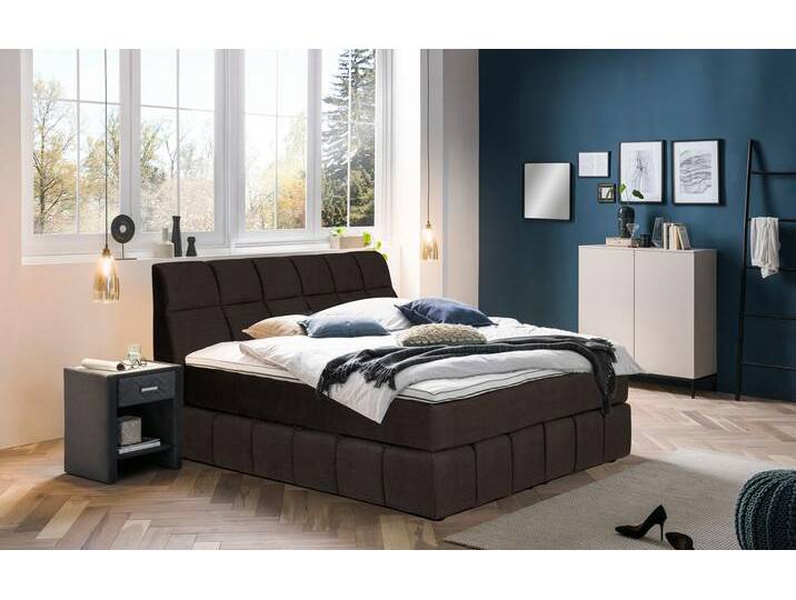 Boxspringbett, Flachgewebe Leinenoptik, Braun, 160×200 cm, 7-Zonen-Taschenfederkernmatratze, Landhausstil, Places of Style von BAUR
