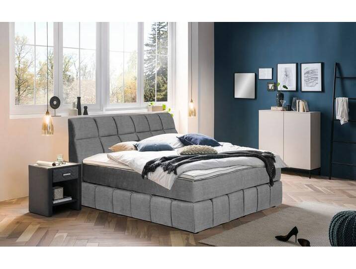 Boxspringbett PLACES OF STYLE Paxton , grau (light grau), Flachgewebe LEINENOPTIK Polyester Topper Basic, Liegefläche B/L: 180cm x 200cm Betthöhe: 55cm, Gewicht bis: 120 kg + 120 kg H4 + H4, 7-Zonen-Taschen-Federkernmatratze, Komplettbetten, Boxspringbett, Neue Toppervarianten von BAUR