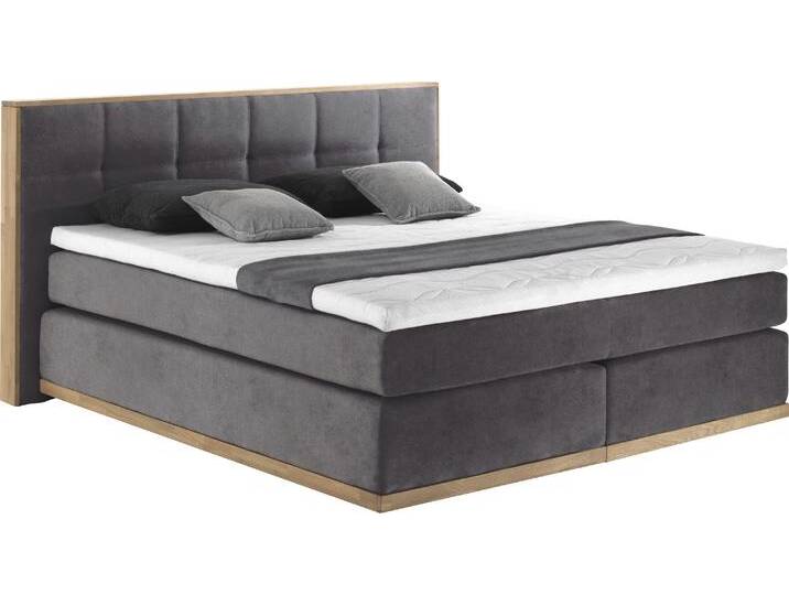 Boxspringbett PLACES OF STYLE Vinton , grau (charcoal), B:200cm L:213cm, Komplettbetten, Boxspringbett, aus massiver Eiche, verschiedene Härtegrade (auch H4) von BAUR