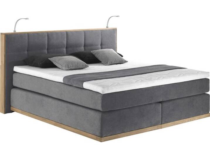 Boxspringbett PLACES OF STYLE Vinton , grau (steel), B:180cm L:213cm, Komplettbetten, Boxspringbett, aus Eiche, mit LED-Beleuchtung, verschiedene Härtegrade (auch H4) von BAUR