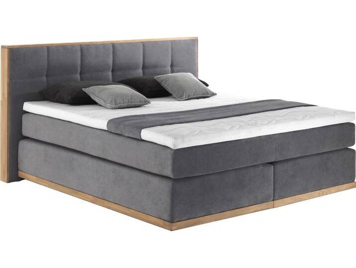 Boxspringbett PLACES OF STYLE Vinton , grau (steel), B:200cm L:213cm, Komplettbetten, Boxspringbett, aus massiver Eiche, verschiedene Härtegrade (auch H4) von BAUR