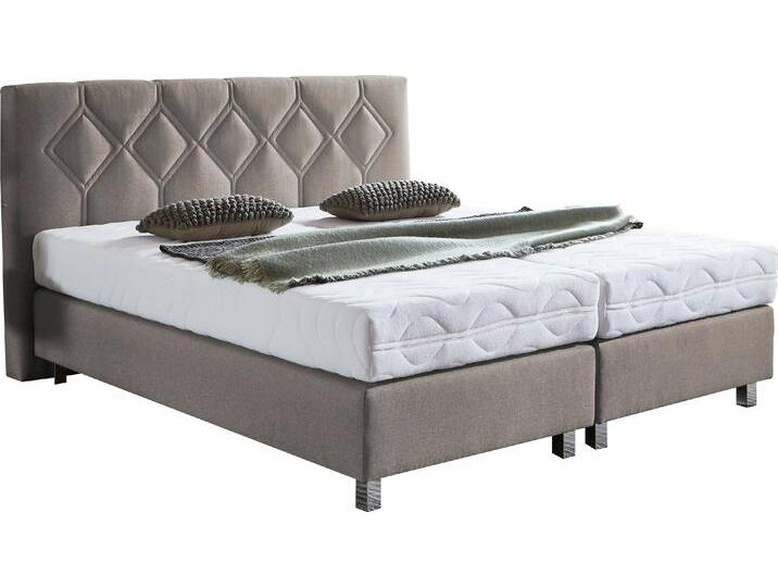Boxspringbett, Microvelours, Beige, 195×210 cm, Bonnell-Federkernmatratze, WESTFALIA von BAUR