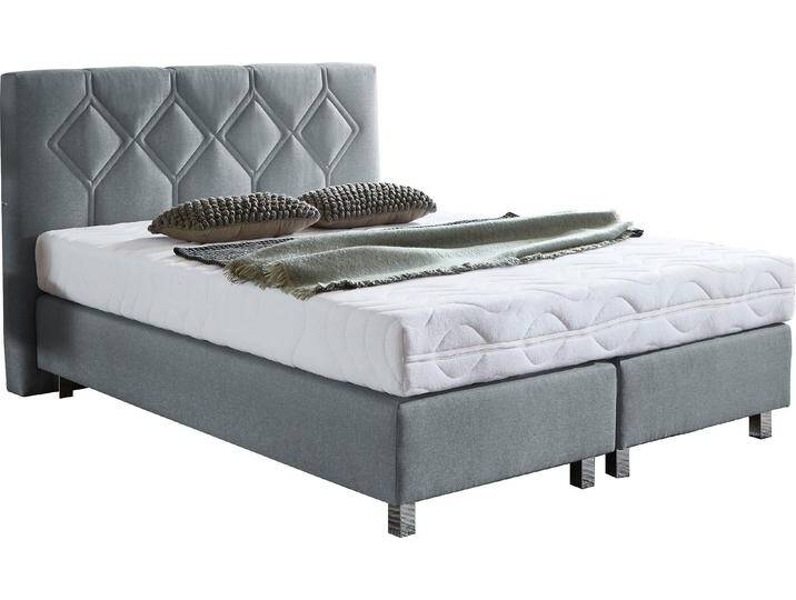 Boxspringbett, Microvelours, Grau, 155×210 cm, Bonnell-Federkernmatratze & Kaltschaum-Topper, Modern, WESTFALIA von BAUR