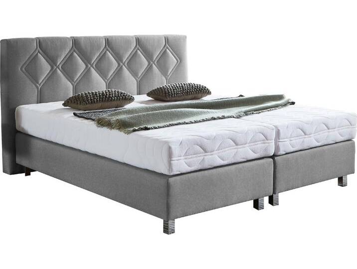 Boxspringbett, Microvelours, Grau, 195×210 cm, 5-Zonen-Tonnentaschenfederkernmatratze, Westfalia Schlafkomfort von BAUR