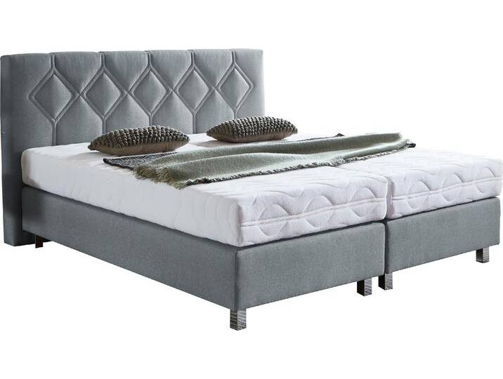 Boxspringbett, Microvelours, Grau, 195×210 cm, Bonnell-Federkernmatratze, Made in Germany von BAUR