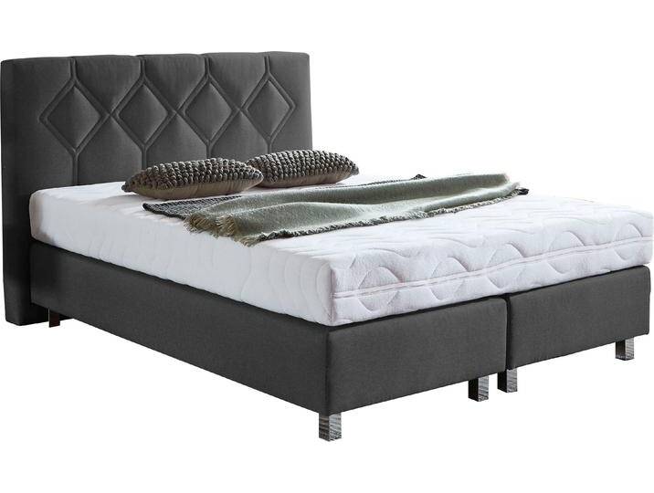 Boxspringbett, Microvelours, Anthrazit, 155×210 cm, 5-Zonen-Tonnentaschenfederkernmatratze, Westfalia Schlafkomfort von BAUR