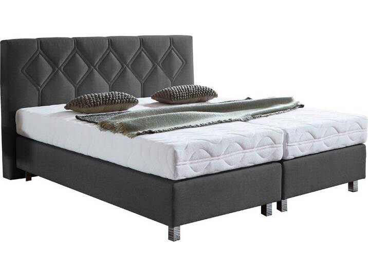 Boxspringbett, Microvelours, Anthrazit, 175×210 cm, Kaltschaum-Topper & Bonnell-Federkernmatratze, Modern, WESTFALIA von BAUR