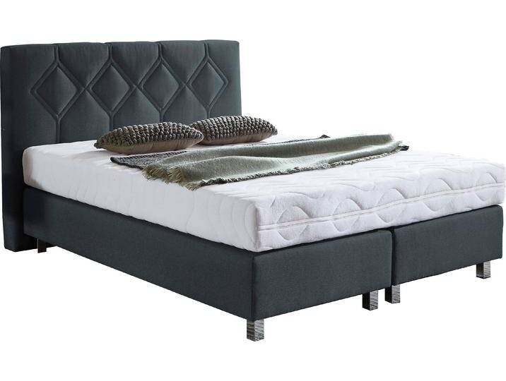 Boxspringbett, Microvelours, Grau, 155×210 cm, 5-Zonen-Tonnentaschenfederkernmatratze, WESTFALIA SCHLAFKOMFORT von BAUR