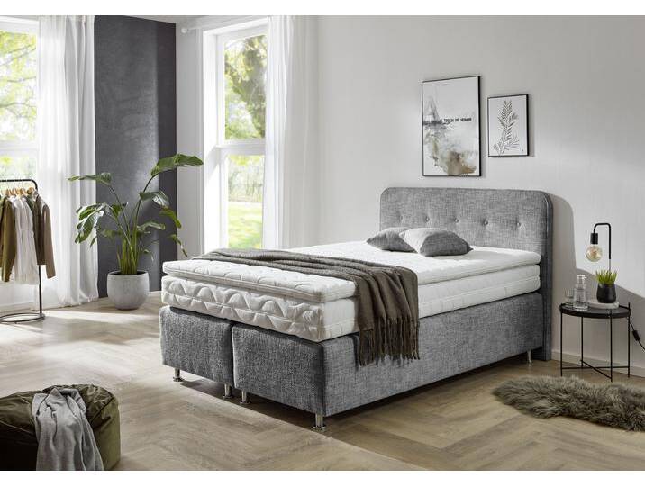 Boxspringbett Sapporo , grau, L:210cm, WESTFALIA SCHLAFKOMFORT, Komplettbetten, Inkl. Zierkissen, wählbar in H2, H3 & H4 von BAUR