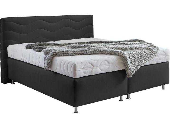 Boxspringbett, Microvelours, Schwarz, 195×210 cm, Bonnell-Federkernmatratze, Modern von BAUR