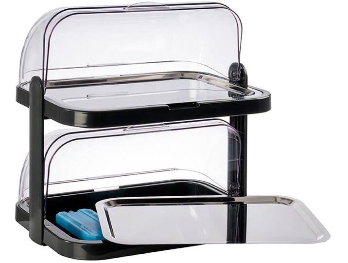 Buffet-Vitrine APS Doppeldecker , schwarz (schwarz, transparent), B:32cm H:44cm L:44cm, Kunststoff, Edelstahl, Servierplatten, 2-stufig, inkl. 4 Kühlakkus von BAUR