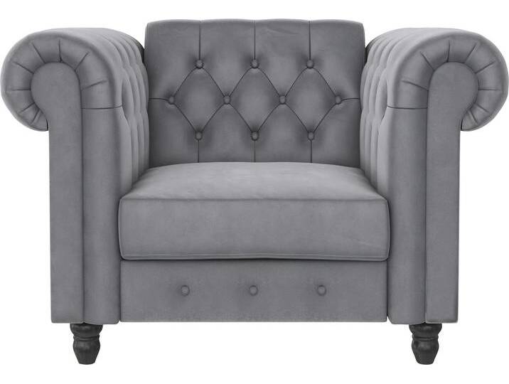 Chesterfield-Sessel DOREL HOME Felix , grau (hellgrau), B:111cm H:83cm T:87cm, Veloursstoff 100% Polyester, Sessel, mit Rückenlehne 3-fach verstellbar, Beine Massivholz, Sitzhöhe 46 cm von BAUR