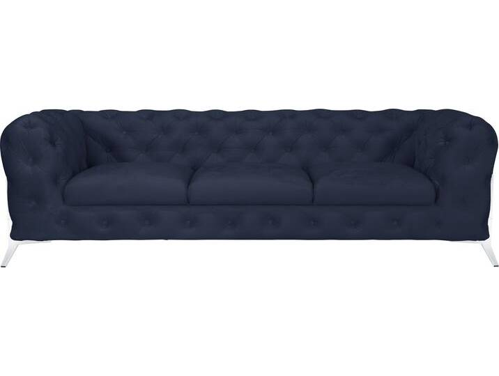 Chesterfield-Sofa LEONIQUE Amaury , blau, B:243cm H:75cm T:99cm, Struktur (100% Polyester9;Samtoptik (100% Polyester), Sofas, aufwändige Knopfheftung, moderne Chesterfield Optik, Fußfarbe wählbar von BAUR