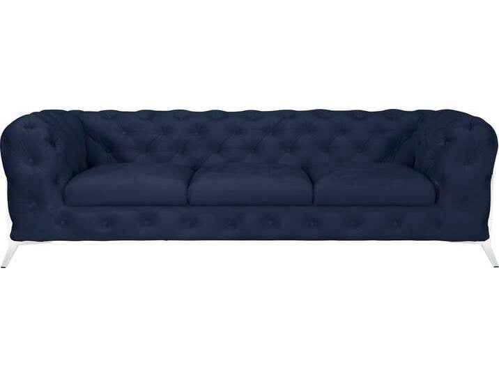 Chesterfield-Sofa LEONIQUE Amaury , blau, B:243cm H:75cm T:99cm, Struktur (100% Polyester9;Samtoptik (100% Polyester), Sofas, aufwändige Knopfheftung, moderne Chesterfield Optik, Fußfarbe wählbar von BAUR