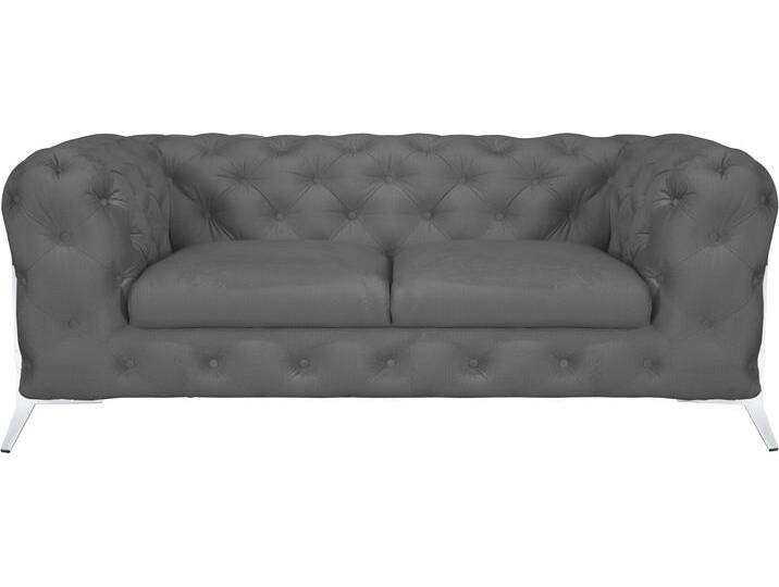 Chesterfield-Sofa LEONIQUE Amaury , grau, B:185cm H:75cm T:99cm, Struktur (100% Polyester9;Samtoptik (100% Polyester), Sofas, aufwändige Knopfheftung, moderne Chesterfield Optik, Fußfarbe wählbar von BAUR